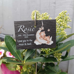 Teddy Bear Memorial Garden Slate and Hook / Memorial Plaque / Loss of Baby / Stillbirth Bereavement Gift / Garden Memorial image 8