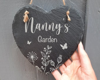 Nanny's Garden Slate Heart / Mum's Garden / Memorial Plaque / Loss of Gran / Bereavement Gift / Gift for Garden
