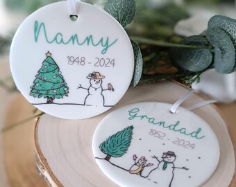 Personalised Ceramic Ornament | Nanny Grandad Tree Decoration | Grandad Ornament | Christmas Tree | Memorial Decoration