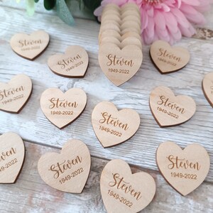 Funeral Favours / In Memory / Heart Funeral Tokens / Personalised Bereavement Keepsake / Wooden Hearts / Memorial Gift image 8