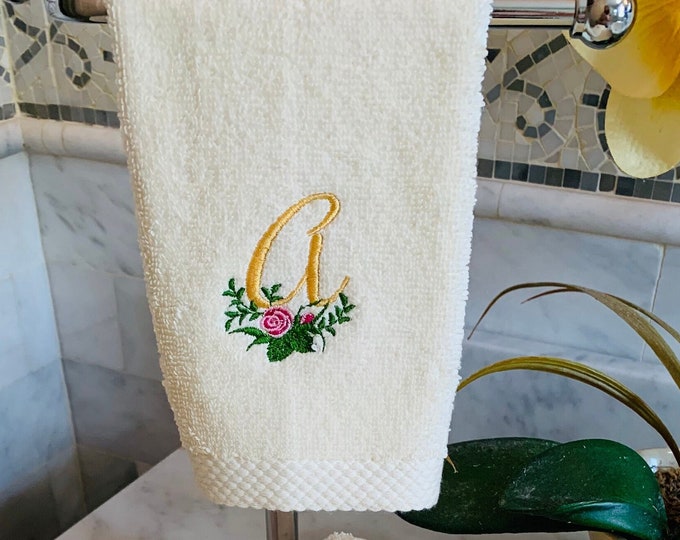 Monogrammed bath towel set, Heirloom Roses monogrammed towel set, Personalized bath towel, Monogrammed hand towels