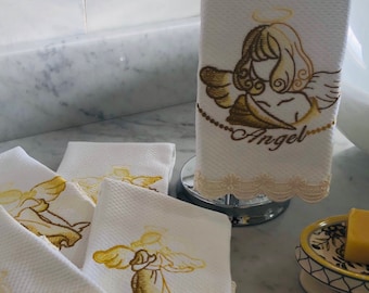 Asciugamani ricamati con angelo per le dita: pizzo smerlato, set da 5