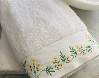 Jasmines towel set, embroidery towel, jasmines bath towel, jasmines hand towel, personalized towel, monogram bath towel, monogram hand towel