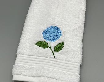 Serviette de bain brodée d'hortensia, ensemble de serviette de bain de broderie florale, serviette de main brodée d'hortensia, ensemble de serviette de cadeaux de broderie,