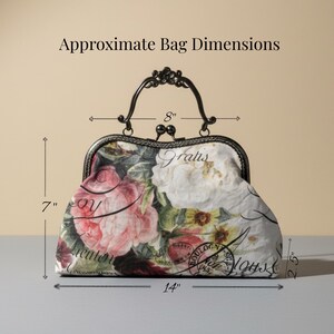 Rosey Canvas Kiss Clasp Bag: Vintage Style Handmade Handbag image 9
