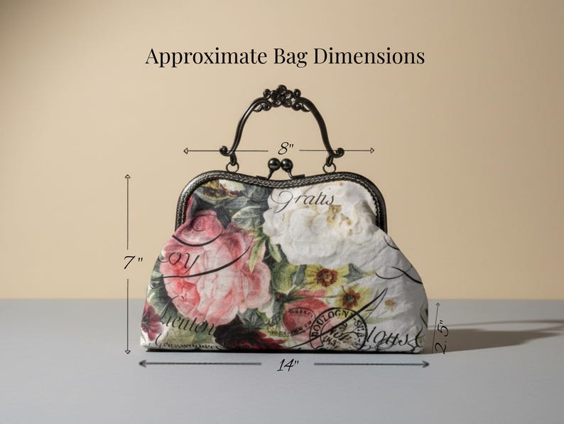 Rosey Canvas Kiss Clasp Bag: Vintage Style Handmade Handbag image 9