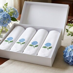 Embroidered Linen Napkins - Blue Hydrangea Design Set of 2 - Table Linens image 3