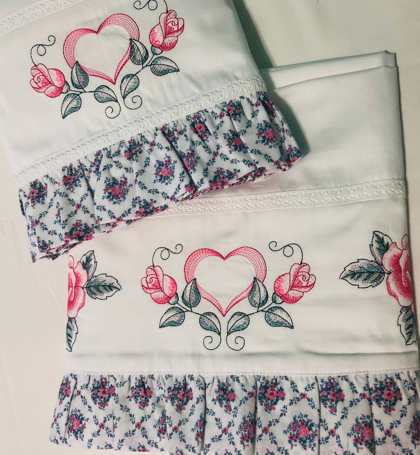 Vintage Roses Bed Sheet Set Embroidered Sheets Vintage Etsy
