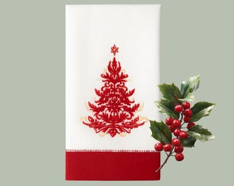 Embroidered Christmas Tree Linen Guest Towel