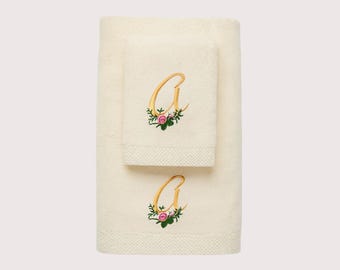 Heirloom Roses Monogrammed Cotton Bath Towel Set