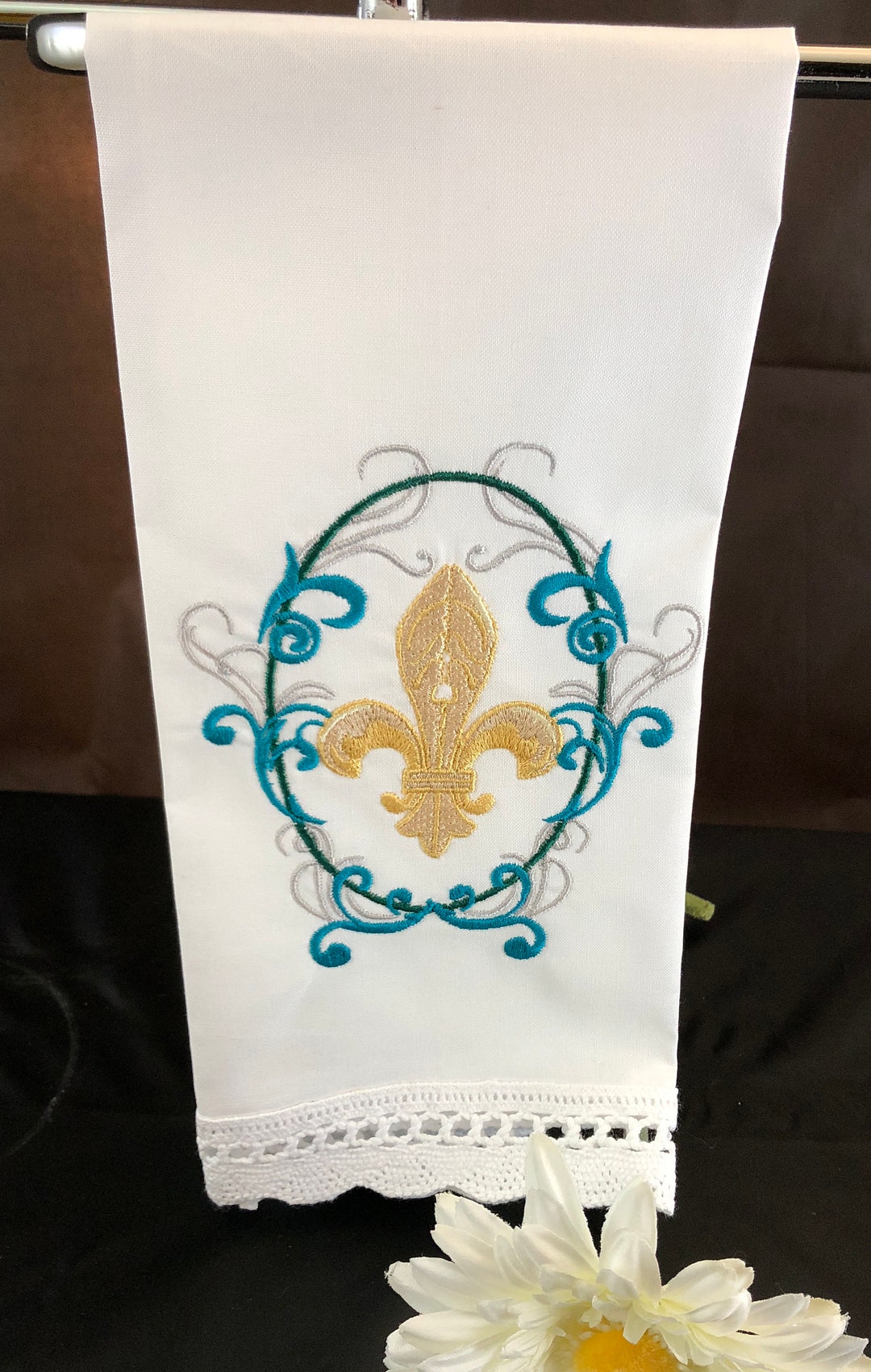 Fleur De Lis Guest Towel, Hand Towel, Embroidered Towels, Wedding Gifts