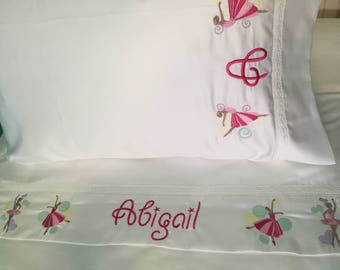 Personalized ballerina sheet set,  girls gifts, custom made sheets, organic bed sheets, monogrammed sheets, personalized sheets, twin sheets