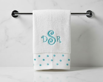 Monogrammed polka dot bath towel set - bathroom decor