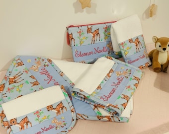 Personalized Baby Set – Newborn Hooded towel, Bib, Burp Cloth -  Shower Ideas