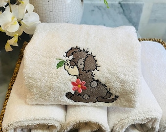 Puppy Embroidery Bath Towel Set: 600 GSM Soft Cotton, bathroom decor