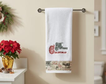 Zestaw ręczników kąpielowych i do rąk z haftem świątecznym / Dekoracja świąteczna