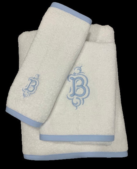 Bias Trim Bath Towels Personalized Towels Monogrammed Bath Towels Monogram Towel Set Blue Monogram Towel Custom Bath Towels Wedding Etsy