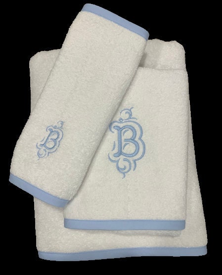 Navy Trim Towel Etsy