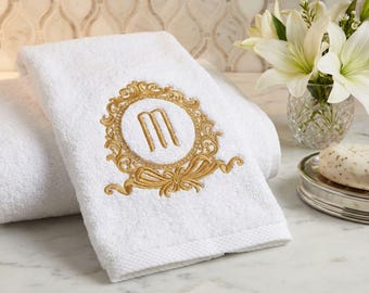 Monogrammed Bath Towel Set, Embroidered Towels,  Baroque Style Bathroom Decor, Wedding gifts