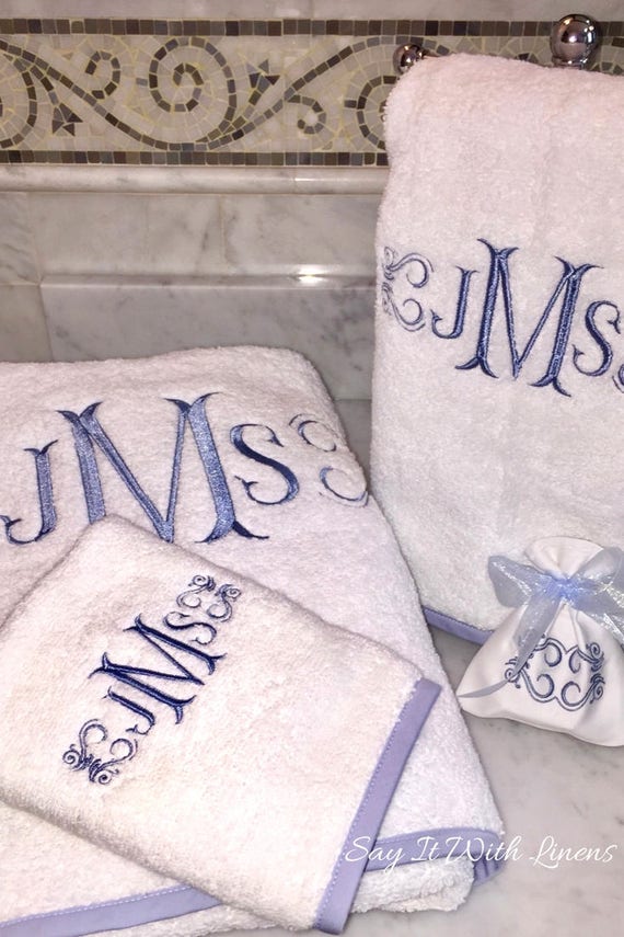 Personalized 3 Pieces Towel Set with Monogram Name Embroidery ANY COLOR Cotton 