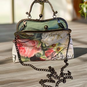 Rosey Canvas Kiss Clasp Bag: Vintage Style Handmade Handbag image 5