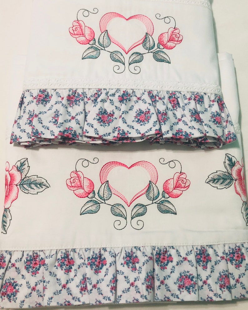 Vintage Roses Bed Sheet Set Embroidered Sheets Vintage Etsy
