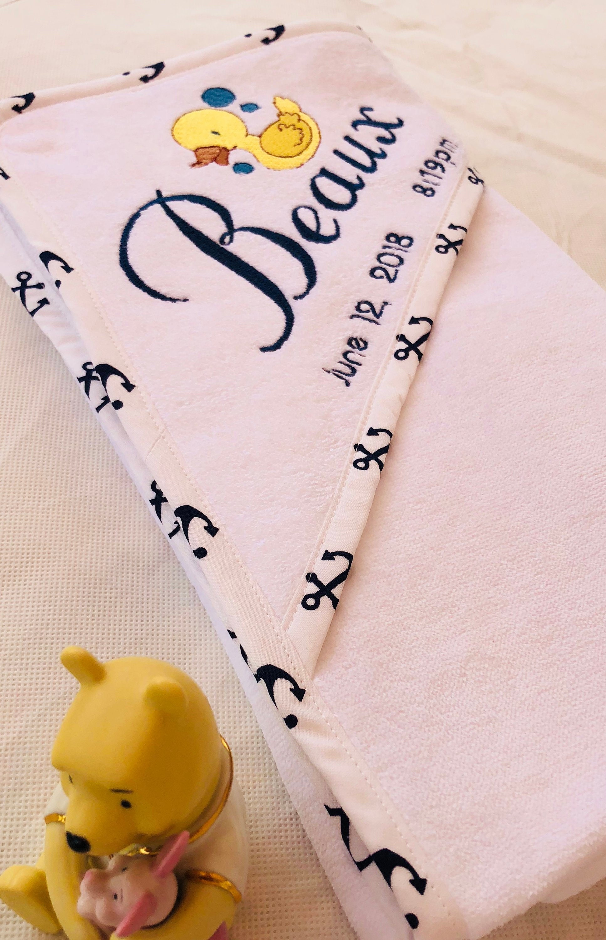 Anchor Trimming Personalized Baby Bath Towel, Baby Bath Towel With a