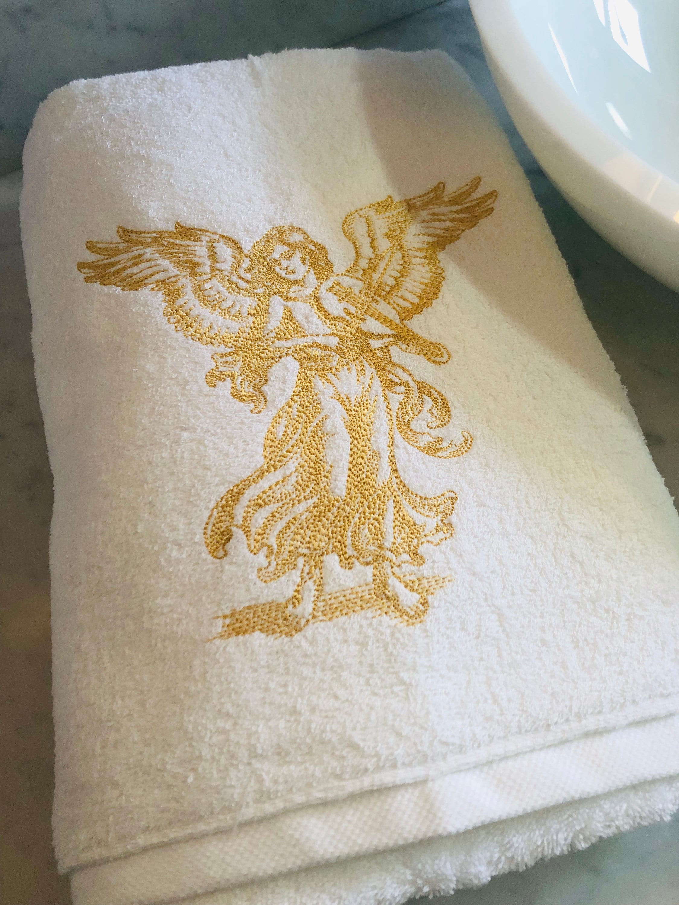 Angel Bath Towel Set, Christmas Towel Set, Embroidered Towels, Angel