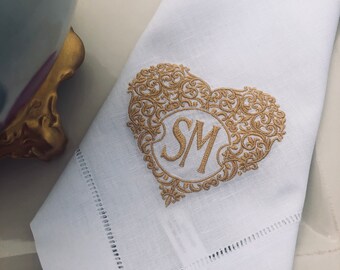 Monogrammed linen napkins, Embroidered dinner Napkins, Wedding napkins, Custom napkins, Hemstitched linen napkins, Embroidered gifts napkins