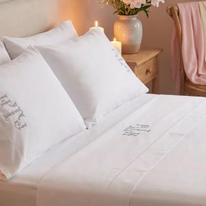 Monogrammed Sheets, White 600 Thread Count Bed Set with Embroidery