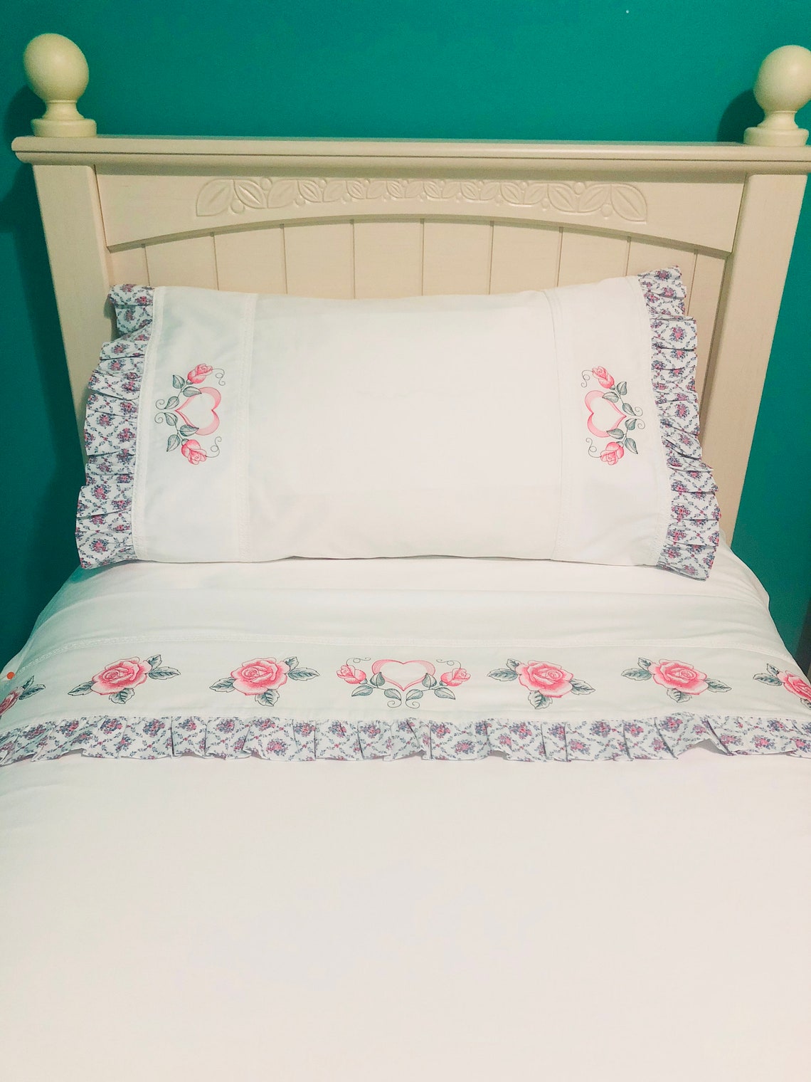 Vintage Roses Bed Sheet Set Embroidered Sheets Vintage - Etsy