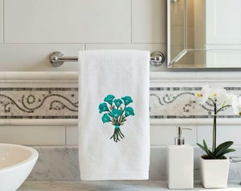 Floral embroidery bath towel set - Poppies bouquet design - Bathroom decor