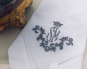 Monogrammed linens napkins, Embroidered dinner napkins, Wedding napkins, Custom embroidered napkins, Hemstitched napkins, Embroidery gifts