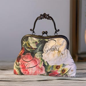 Rosey Canvas Kiss Clasp Bag: Vintage Style Handmade Handbag image 8