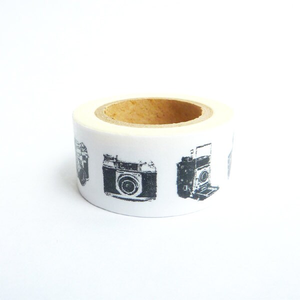 Vintage Camera Washi Tape. White. Black. 20mm. Scrapbooking. Gift Packaging. Home Decor.