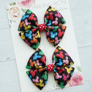 Mickey Minnie Mouse inspired pigtail hair bow set - pigtail clips - Disneyland - Disney world bows - hair accessories - Mickey hair bow