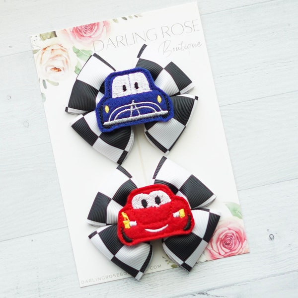 Cars theme pigtail hair bow set. Disney theme - hair clip - disneyworld - Hollywood studio - toy story bows - lightening McQueen cars