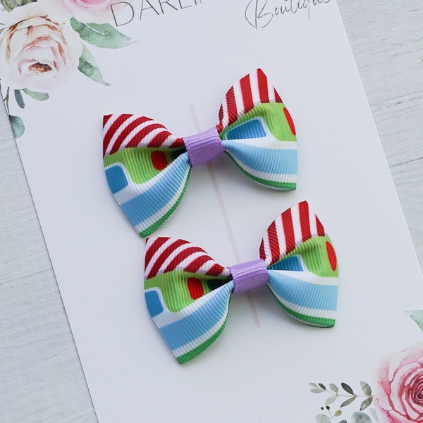 Buzz toy story theme pigtail hair bow set. Disney theme - hair clip - disneyworld - Hollywood studio - toy story bows