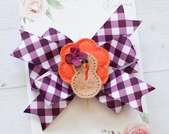 Medium 4” Thanksgiving - turkey theme hair bows - gobble gobble - thanksgiving outfit - thanksgiving hair clips - thanksgiving pigtails