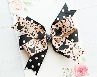 Medium 4" Safari Minnie mickey hair bow - animal kingdom - animal print - disneyworld - disney bow