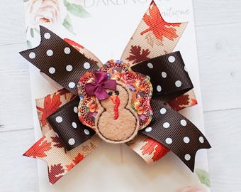 Medium 4” Thanksgiving - turkey theme hair bows - gobble gobble - thanksgiving outfit - thanksgiving hair clips - thanksgiving pigtails
