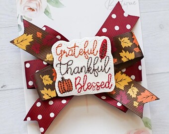 Medium 4” Thanksgiving - turkey theme hair bows - gobble gobble - thanksgiving outfit - thanksgiving hair clips - thanksgiving pigtails
