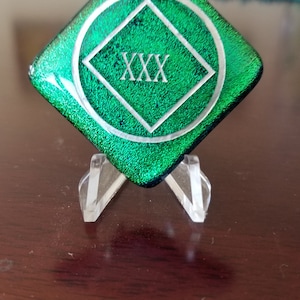 Narcotics anonymous anniversary medallion.  Handmade fused glass art to recognize the miracle of recovery.