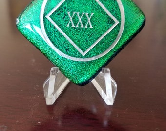 Narcotics anonymous anniversary medallion.  Handmade fused glass art to recognize the miracle of recovery.