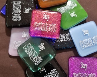 Fused glass engraved  pocket rock with an important message to remind us of what's really important! Perfect wedding or party favors.
