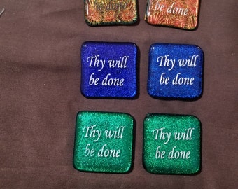 Fused glass engraved artistic pocket rock with an important message to remind us of what's really important!  Perfect wedding or party favor