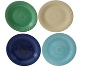 Vintage Fiesta Ware Dinner Plates X4 Old Ivory Cream Cobalt Blue Turquoise Light Green 1936-51