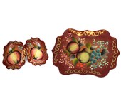 Toleware Jewelry Set, Vintage Toleware Brooch Earrings, Fruit Toleware Jewelry Set, Tole Tray Collector Jewelry Set
