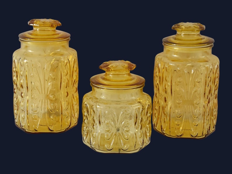 Pristine Vintage Yellow Glass Canister Set LE Smith Atterbury Etsy