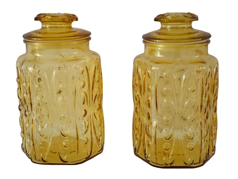 Pristine Vintage Yellow Glass Canister Set Federal Glass Big Etsy